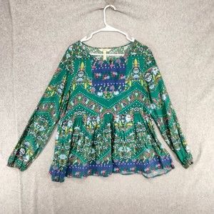 Matilda Jane Peasant Top Blouse Womens Size S Evergreen Floral Boho Long Sleeve